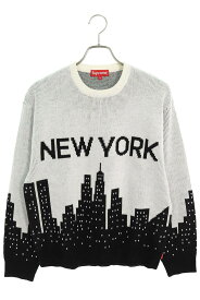 シュプリーム SUPREME　サイズ:S 20SS New York Sweater ニューヨークジャガードクルーネックニット(ホワイト×ブラック)【303042】【BS99】【メンズ】【中古】bb162#rinkan*B