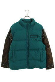 シュプリーム SUPREME　×アンダーカバー UNDERCOVER サイズ:M 23SS Puffer Jacket アームレザースタッズデザインダウンジャケット(グリーン×ブラウン)【203042】【SB01】【メンズ】【中古】bb409#rinkan*S