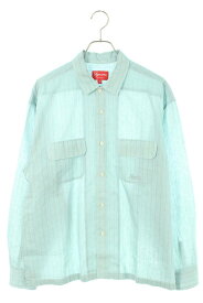 シュプリーム SUPREME　サイズ:S 23SS Pinstripe Linen Shirt ピンストライプリネン長袖シャツ(ブルー)【613042】【BS99】【メンズ】【中古】bb51#rinkan*A