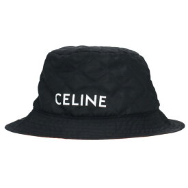 セリーヌバイエディスリマン CELINE by Hedi Slimane　サイズ:L 2AUB0930C ナイロンツイルロゴプリントバケットハット(ブラック)【613042】【SB01】【小物】【中古】bb127#rinkan*B