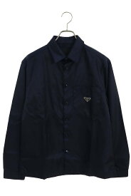 プラダ PRADA　サイズ:S SC514 Re-Nylon 三角ロゴプレート長袖シャツ(ネイビー)【813042】【OM10】【メンズ】【中古】bb355#rinkan*A