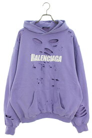 バレンシアガ BALENCIAGA　サイズ:XS 659403 TKVB6 デストロイ加工ロゴミディアムフリースパーカー(パープル)【023042】【SB01】【メンズ】【中古】bb187#rinkan*B