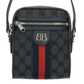 バレンシアガ BALENCIAGA　×グッチ GUCCI 680129 ザ・ハッカープロジェクト BBロゴ総柄ショルダーバッグ(ブラック)【423042】【OM10】【小物】【中古】bb187#rinkan*A