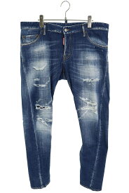 ディースクエアード DSQUARED2　サイズ:52 23SS S74LB1265 Sexy Twist Jean ダメージリペア加工ストレッチデニムパンツ(ブルー)【923042】【BS99】【メンズ】【中古】bb51#rinkan*B