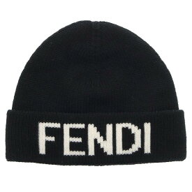 フェンディ FENDI　 FXQ056 AI4F ロゴビーニーニット帽(ブラック)【514042】【BS99】【小物】【中古】bb209#rinkan*B