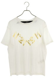 ヌメロヴェントゥーノ N゜21　サイズ:L ミラーロゴプリントTシャツ(ホワイト×ゴールド)【105042】【BS99】【メンズ】【中古】bb205#rinkan*A