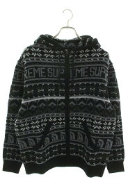 シュプリーム SUPREME　×ノースフェイス THE NORTH FACE サイズ:M 22AW Zip Up Hooded Sweater ジップアップジャガードニット(ブラック×グレー)【604042】【BS55】【メンズ】【中古】bb187#rinkan*S