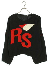 ラフシモンズ RAF SIMONS　サイズ:1 Loose fit cropped wool jacquard RS sweater RSロゴクロップドニット(ブラック×レッド×ホワイト)【314042】【FK04】【メンズ】【中古】【準新入荷】bb360#rinkan*B