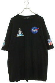 バレンシアガ BALENCIAGA　サイズ:M 651795 TKVD7 NASAワッペンバックロゴTシャツ(ブラック)【414042】【OM10】【メンズ】【中古】bb380#rinkan*B