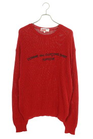 シュプリーム SUPREME　×コムデギャルソンシャツ COMME des GARCONS SHIRT サイズ:L 18AW Cotton Sweater フロントロゴプリントローゲージニット(レッド)【514042】【SB01】【メンズ】【中古】bb216#rinkan*B