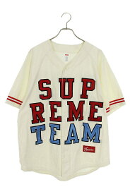 シュプリーム SUPREME　サイズ:L Denim Baseball Jersey ロゴ刺繍デニムベースボール半袖シャツ(ホワイト)【305042】【OM10】【メンズ】【中古】bb310#rinkan*B