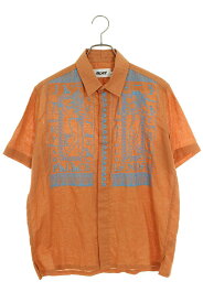 パレス Palace　サイズ:S Funkalistic Shirt フロント刺繍半袖シャツ(オレンジ×ブルー)【824042】【BS99】【メンズ】【中古】bb380#rinkan*B