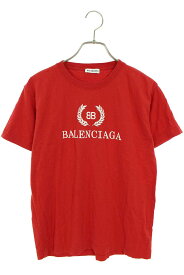 バレンシアガ BALENCIAGA　サイズ:M 541691 TCV25 BBロゴプリントTシャツ(レッド)【824042】【BS99】【レディース】【中古】bb51#rinkan*B