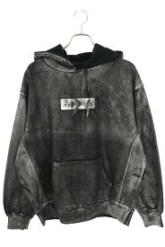 シュプリーム SUPREME　×エムエムシックス MM6 サイズ:M 24SS Foil Box Logo Hooded Sweatshirt ペイントプリントボックスロゴプルオーバーパーカー(ブラック)【505042】【OM10】【メンズ】【中古】bb411#rinkan*S