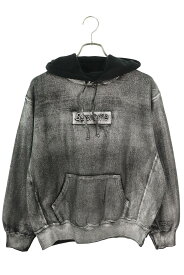 シュプリーム SUPREME　×エムエムシックス MM6 サイズ:S 24SS Foil Box Logo Hooded Sweatshirt ペイントプリントボックスロゴプルオーバーパーカー(ブラック)【505042】【OM10】【メンズ】【中古】bb411#rinkan*S