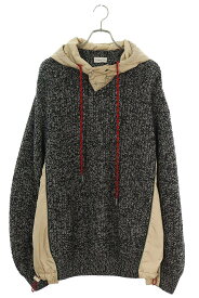 モンクレール MONCLER　サイズ:L G20919C00020 フード付きパネル切り替えニット(ブラック調×ベージュ)【015042】【BS99】【メンズ】【中古】bb187#rinkan*S