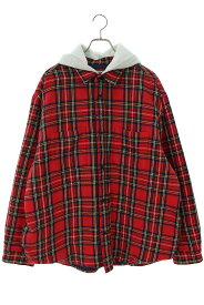シュプリーム SUPREME　サイズ:XL 23AW Tartan Flannel Hooded Shirt フード付きタータンチェック長袖シャツ(レッド×グレー)【215042】【BS99】【メンズ】【中古】bb378#rinkan*B