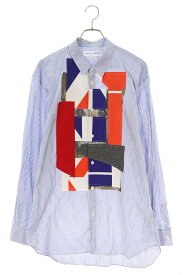 コムデギャルソンシャツ COMME des GARCONS SHIRT　サイズ:X S22018 ドッグプリントパッチワーク長袖シャツ(ブルー×ホワイト)【415042】【BS99】【メンズ】【中古】bb297#rinkan*B