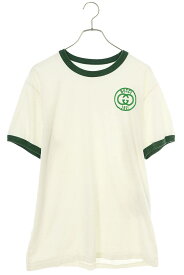 グッチ GUCCI　サイズ:M 727694 XJFV8 ロゴ刺繍リンガーTシャツ(ホワイト×グリーン)【515042】【OM10】【メンズ】【中古】bb346#rinkan*B