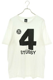 ステューシー STUSSY　サイズ:L NO.4 ナンバー4ロゴプリントTシャツ(ホワイト×ブラック)【715042】【FK04】【メンズ】【中古】bb169#rinkan*B