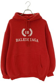 バレンシアガ BALENCIAGA　サイズ:L 547765 TCV31 BBロゴオーバーサイズプルオーバーパーカー(レッド)【615042】【OM10】【メンズ】【中古】bb187#rinkan*B