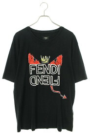 フェンディ FENDI　サイズ:L FY0936 A6ZO キングデーモンプリントTシャツ(ブラック)【715042】【OM10】【メンズ】【中古】【準新入荷】bb380#rinkan*B