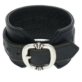 クロムハーツ Chrome Hearts　 RR TINY BUCKLE ロックンロール レザーブレスレット(ブラック×シルバー 総重量42.44g)【025042】【SS07】【小物】【中古】bb212#rinkan*B