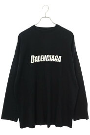 バレンシアガ BALENCIAGA　サイズ:1 23SS 681046 TNVL1 ダメージ加工ロゴプリント長袖カットソー(ブラック)【815042】【SB01】【メンズ】【中古】【準新入荷】bb78#rinkan*B