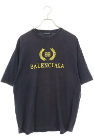 バレンシアガ BALENCIAGA　サイズ:M 535622 TAV04 BBロゴプリントTシャツ(ネイビー)【915042】【OM10】【メンズ】【中古】【準新入荷】bb315#rinkan*C