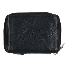 クロムハーツ Chrome Hearts　 BABY BANK ROBBER クロスパッチラウンドジップレザーウォレット財布(ブラック×シルバー)【915042】【NO05】【小物】【中古】bb51#rinkan*A