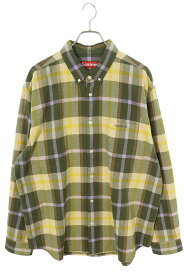 シュプリーム SUPREME　サイズ:L 23AW Plaid Flannel Shirt クラシックロゴフランネルチェック長袖シャツ(イエロー×グリーン)【725042】【BS99】【メンズ】【中古】bb327#rinkan*B