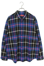 シュプリーム SUPREME　サイズ:L 23AW Plaid Flannel Shirt クラシックロゴ長袖シャツ(ブラック×ブルー×ピンク)【725042】【BS99】【メンズ】【中古】bb327#rinkan*B