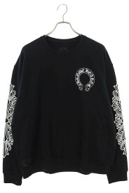 クロムハーツ Chrome Hearts　サイズ:M SWTSHRT PLVR 袖フローラルクロスバックホースシュープリントスウェット(ブラック×ホワイト)【225042】【SJ02】【メンズ】【中古】bb412#rinkan*S