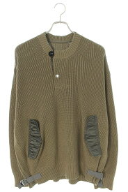 サカイ Sacai　サイズ:2 23SS 23-02996M Nylon Twill x Knit Pullover ナイロンツイル切替ニット(オリーブ)【706042】【BS99】【メンズ】【中古】bb51#rinkan*A