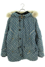 シュプリーム ルイヴィトン SUPREME LOUISVUITTON　サイズ:50 17AW LV Jacquard Denim N-3B デニムモノグラムコヨーテファーN-3Bミリタリーコート(インディゴ)【129042】【SB01】【メンズ】【中古】bb205#rinkan*B