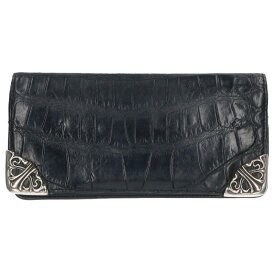 クロムハーツ Chrome Hearts　 LNG SNGL FLD TIPS ALG シングルフォールドアリゲーター アリゲーターレザーウォレット財布(ブラック×シルバー)【211142】【GZ11】【小物】【中古】bb317#rinkan*B
