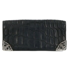 クロムハーツ Chrome Hearts　 LNG SNGL FLD TIPS ALG シングルフォールドアリゲーター アリゲーターレザーウォレット財布(ブラック×シルバー)【521142】【SJ02】【小物】【中古】bb415#rinkan*B