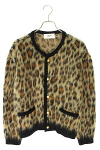 セリーヌ CELINE　サイズ:L 24AW RV00Q0ZQ7 レオパード総柄ブラッシュドモヘアカーディガン(ベージュ