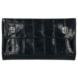 クロムハーツ Chrome Hearts　 WAVE ALLIGATOR ウェーブアリゲーター クロスボールボタンアリゲーターレザーウォレット財布(ブラック×シルバー)【601052】【GZ11】【小物】【中古】bb223#rinkan*B