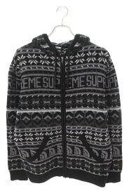 シュプリーム SUPREME　×ノースフェイス THE NORTH FACE サイズ:M 22AW Zip Up Hooded Sweater NT52212I 総柄ニットジップアップパーカー(ブラック)【511052】【BS55】【メンズ】【中古】bb315#rinkan*B