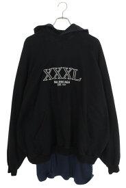 バレンシアガ BALENCIAGA　サイズ:2 22AW 720406 TNVD9 XXXL刺繍オーバーサイズプルオーバーパーカー(ブラック)【604052】【SB01】【メンズ】【中古】bb295#rinkan*B