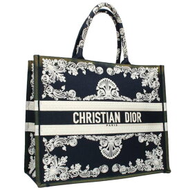 ディオール DIOR　サイズ:L BOOK TOTE ブックトート ラージ グラデーション加工 コーネリア刺繍トートバッグ(ネイビー×ホワイト)【604052】【SB01】【小物】【中古】bb87#rinkan*B