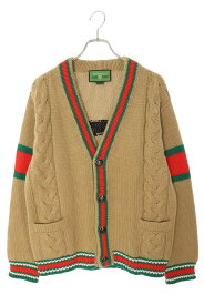 グッチ GUCCI　サイズ:S 537519 X1649 バック英字刺繍ニットカーディガン(ブラウン)【105052】【BS99】【レディース】【中古】bb410#rinkan*B