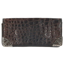 クロムハーツ Chrome Hearts　 LNG SNGL FLD TIPS ALG シングルフォールドアリゲーター アリゲーターレザーウォレット(ブラウン×シルバー)【324052】【GZ11】【小物】【中古】bb376#rinkan*B