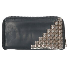 クロムハーツ Chrome Hearts　 REC F ZIP ゼロピラミッドスタッズコーナー ラウンドジップレザー財布(ブラック×シルバー)【315052】【NO05】【小物】【中古】bb170#rinkan*B