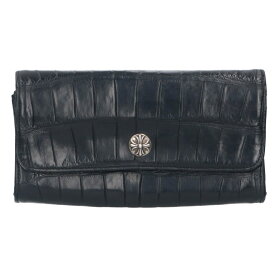 クロムハーツ Chrome Hearts　 JUDY ALLIGATOR ジュディアリゲーター クロスボタンアリゲーターレザーウォレット財布(ブラック×シルバー)【525052】【SJ02】【小物】【中古】bb297#rinkan*B