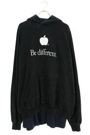 バレンシアガ BALENCIAGA　サイズ:2 22AW 720406 TNVB4 Be differren刺繍レイヤードパーカー(ブラック)【825052】【OM10】【メンズ】【中古】bb394#rinkan*B