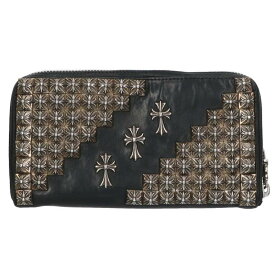 クロムハーツ Chrome Hearts　 REC F ZIP ゼロピラミッドスタッズ ラウンドジップレザーウォレット財布(ブラック×シルバー)【116052】【SJ02】【小物】【中古】bb377#rinkan*B