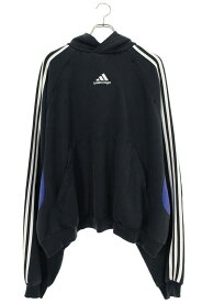 バレンシアガ BALENCIAGA　×アディダス adidas サイズ:1 724556 TNVA8 ダブルネームフロントロゴ刺繍オーバーサイズパーカー(ネイビー×ブルー)【316052】【SB01】【メンズ】【中古】bb78#rinkan*B