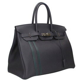 エルメス HERMES　サイズ:35 バーキン35 オフィサー C刻印 SV金具トゴ スイフトレザーハンドバッグ(ネイビー調×グリーン×シルバー)【726052】【GZ14】【小物】【中古】bb389#rinkan*B